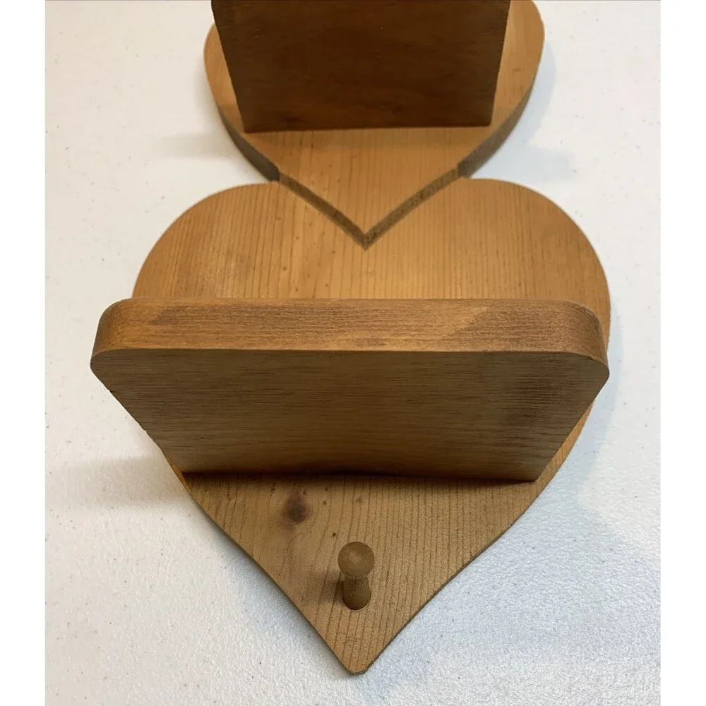 Vintage Country Wooden Heart Tiered Shelf With Peg Farmhouse Rustic Knick Knack